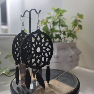 Wooden Dream Catcher Earrings (Black) *NEW*